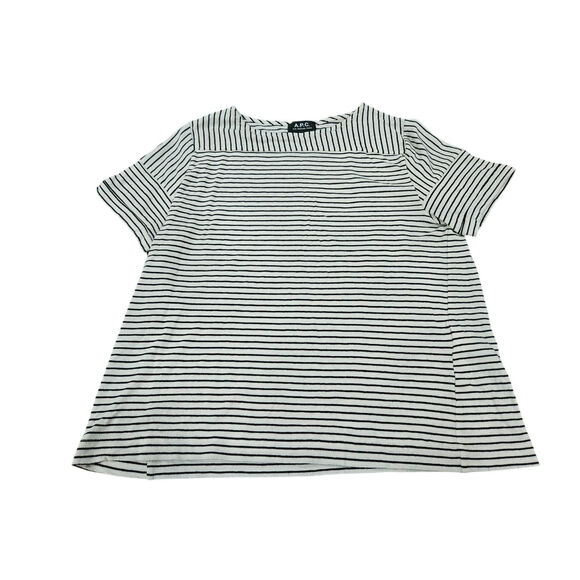 A.P.C  White And Black Striped Short Sleeve Knit Top Shirt Linen Size L - Picture 1 of 6